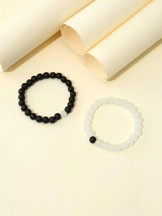 1 Pair (2pcs) Couple Bracelets Black & White Color
